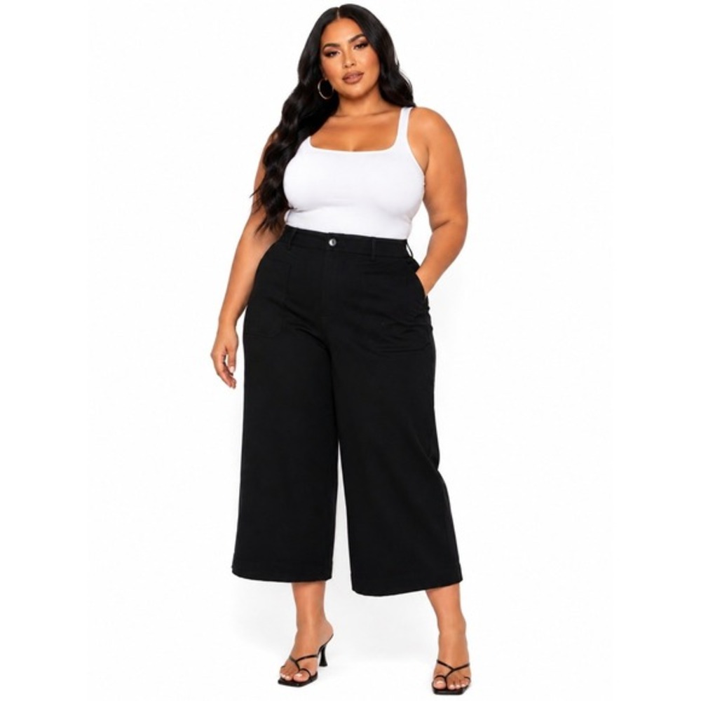 Tribal Womens High Rise Wide Leg Crop‎ Pants Black 18W NWT